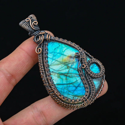 Wire Wrapped Labradorite Drop Pendant 20" Necklace