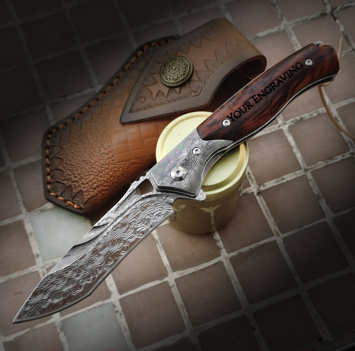 VG10 Damascus Folding Knife Rose Wood Handle VP09 - North Rustic