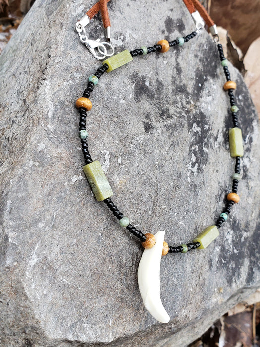 Coyote Tooth Necklace Beaded Leather Jewelry WCBN - North Rustic