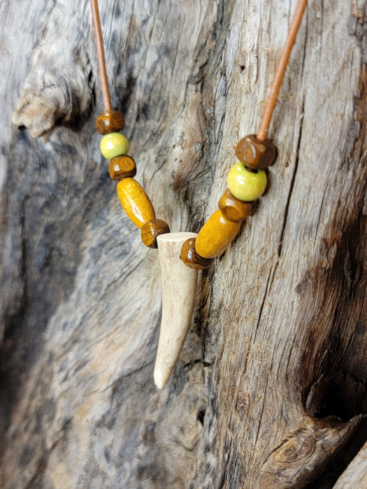 Deer Antler Necklace Beaded Leather Jewelry CM01 - North Rustic