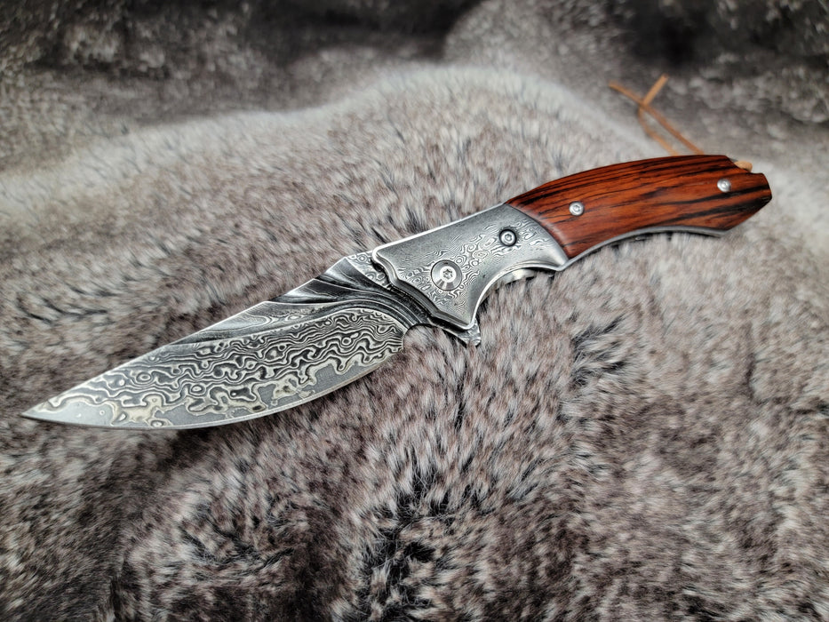 VG10 Damascus Folding Knife Rose Wood Handle VP55 - North Rustic