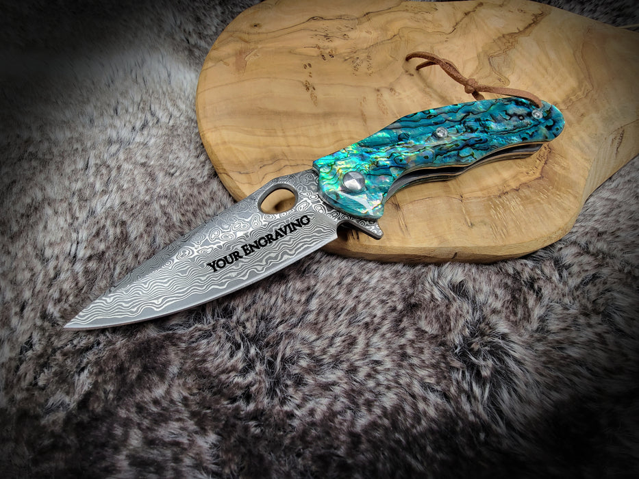 VG10 Damascus Pocket Knife Abalone Shell Handle VP104 - North Rustic