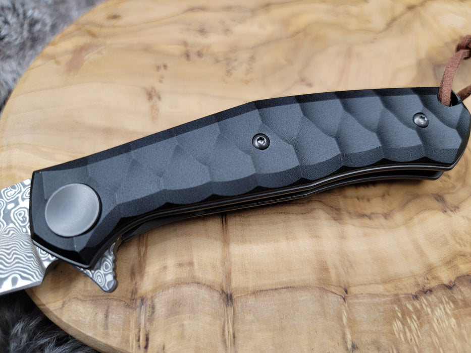 Damascus Pocket Knife Black Aluminum Alloy Handle VP105 - North Rustic