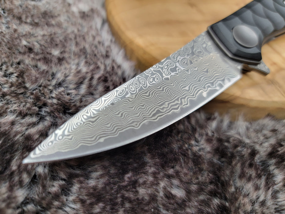 Damascus Pocket Knife Black Aluminum Alloy Handle VP105 - North Rustic