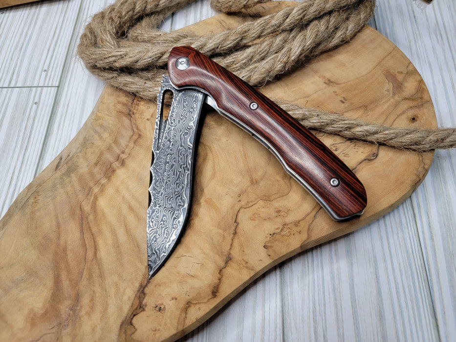 VG10 Damascus Pocket Knife Rose Wood Handle VP62 - North Rustic