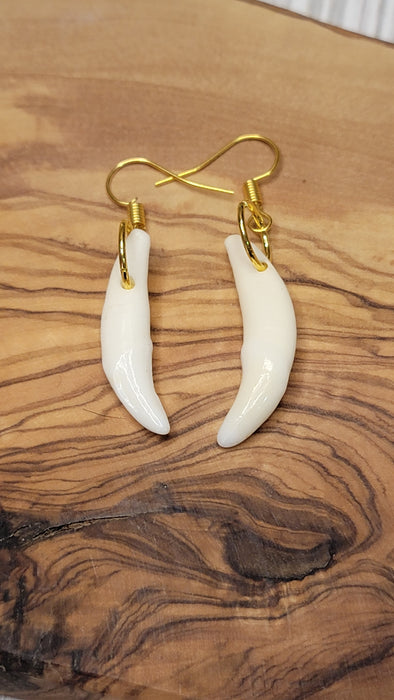 Coyote Tooth Drop Earrings Polished White (WCE) - North Rustic