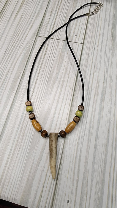 Deer Antler Necklace Beaded Leather Jewelry CM01 - North Rustic
