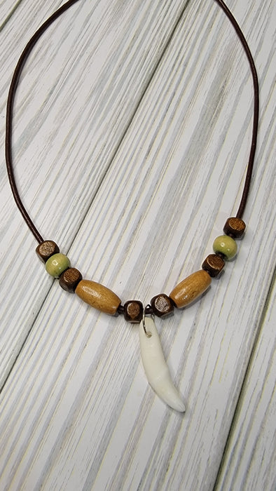 Coyote Tooth Necklace Leather Beaded Jewelry CM06 - North Rustic