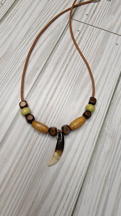 Coyote Tooth Necklace Beaded Leather Jewelry CM12 - North Rustic