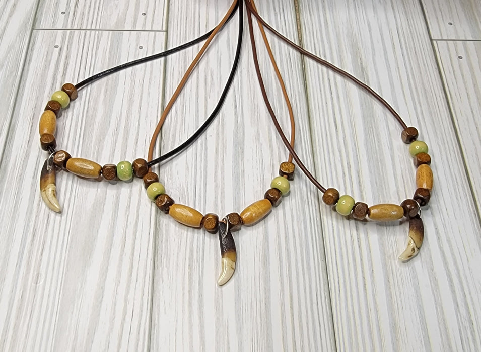 Coyote Tooth Necklace Beaded Leather Jewelry CM14 - North Rustic
