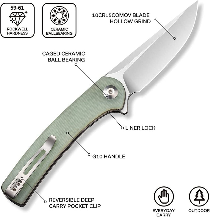 Satin Blade G10 Pocket Knife Deep Carry Clip VP81 - North Rustic