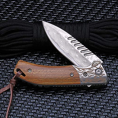 Damascus Pocket Knife Olive Wood Handle VP116 - North Rustic