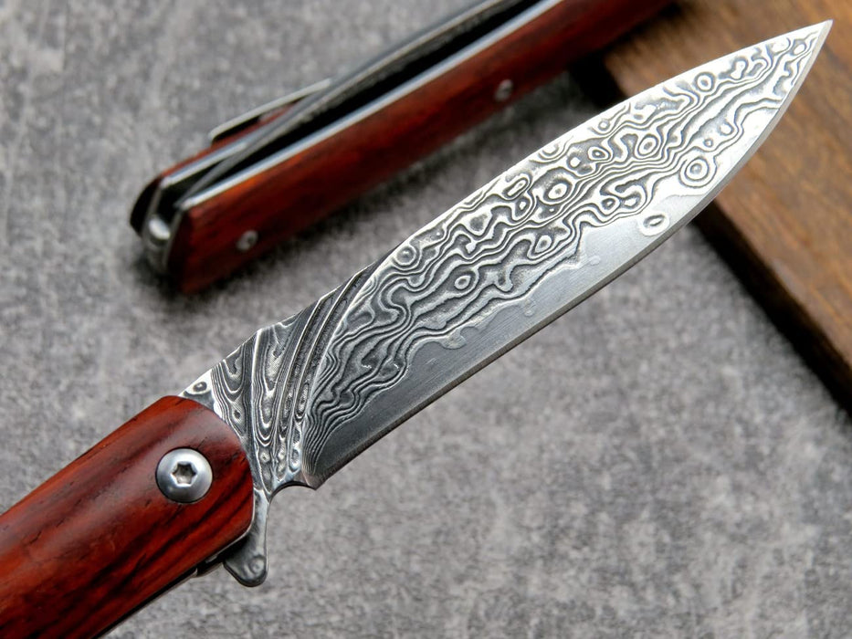 VG10 Damascus Folding Knife Rose Wood Handle VP21 - North Rustic