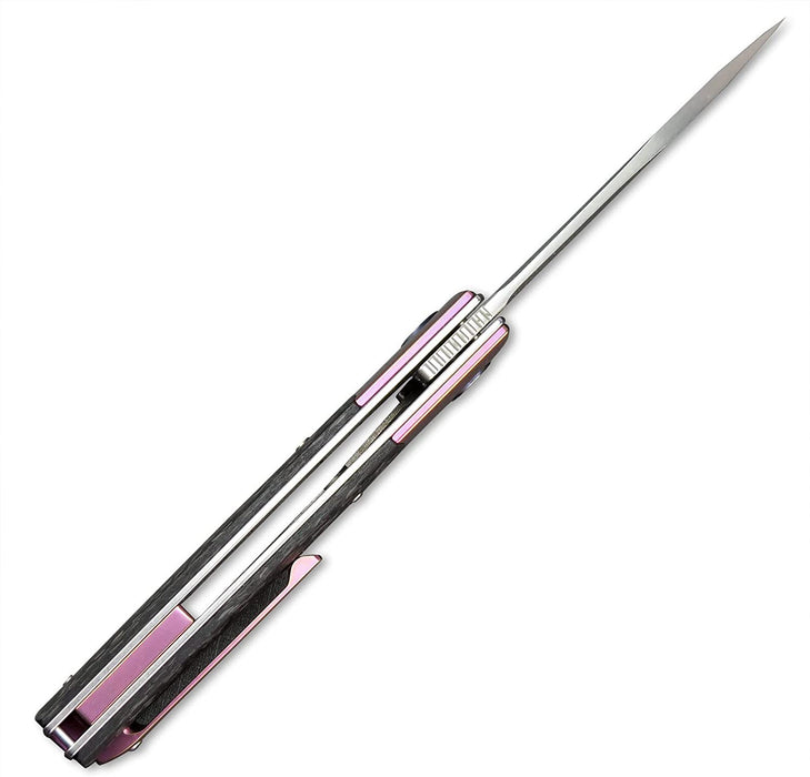 Damascus Pocket Knife Rose Pink Titanium Carbon Fiber Handle VP64 - North Rustic