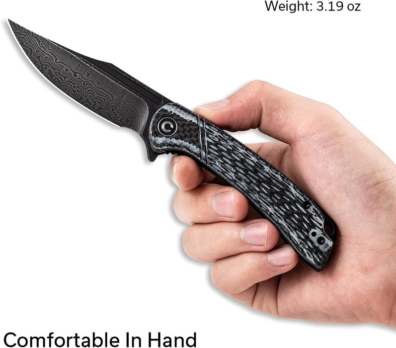Premium Damascus Folding Knife G10 Carbon Fiber Handle VP39 - North Rustic