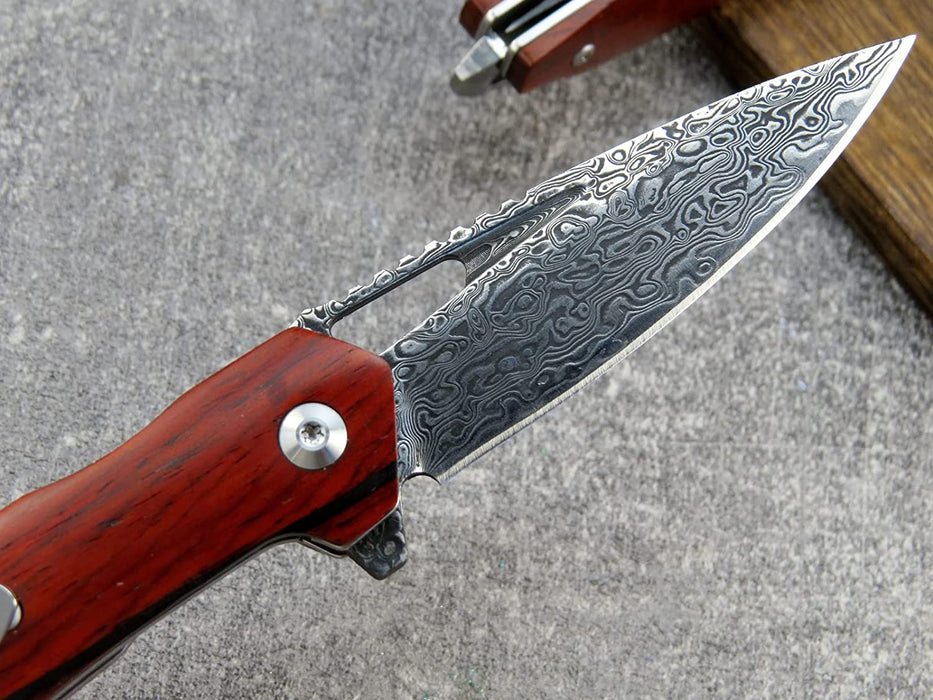 VG10 Damascus Folding Knife Rose Wood Handle VP16 - North Rustic