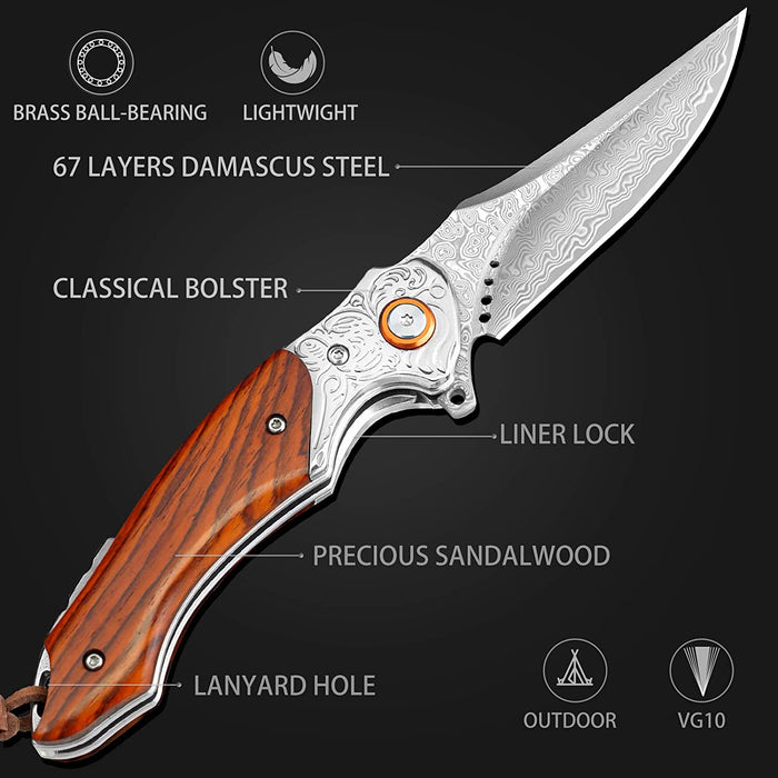 Damascus Pocket Knife Rose Wood Handle VP74 - North Rustic