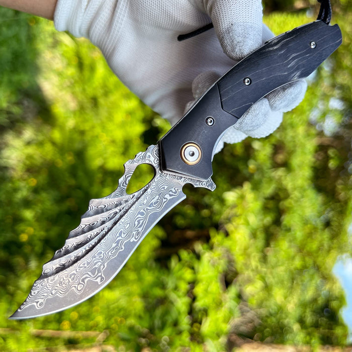 Damascus Pocket Knife Twilight Wood Handle VP75 - North Rustic