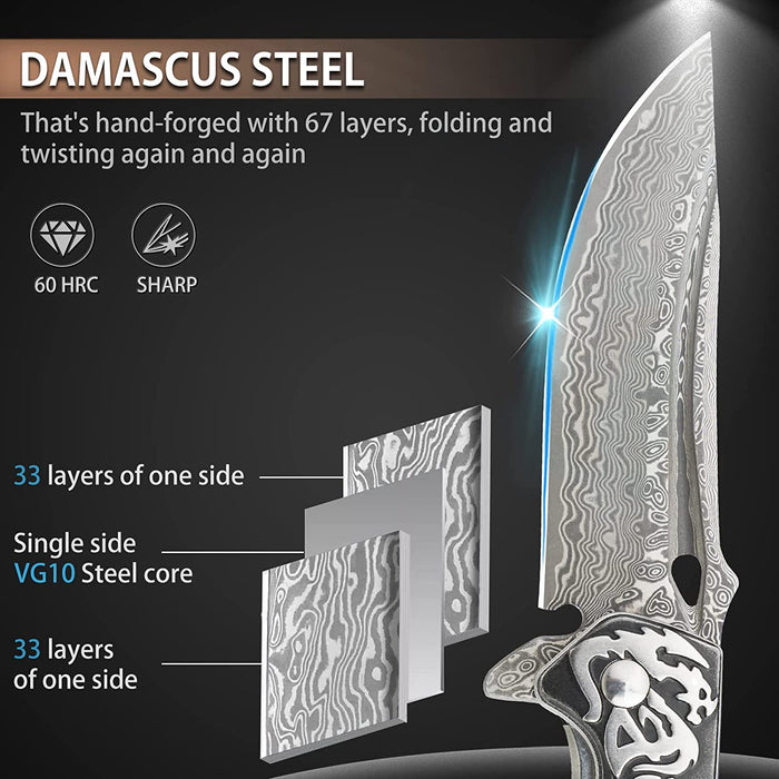 VG10 Damascus Pocket Knife Olive Wood Handle VP84