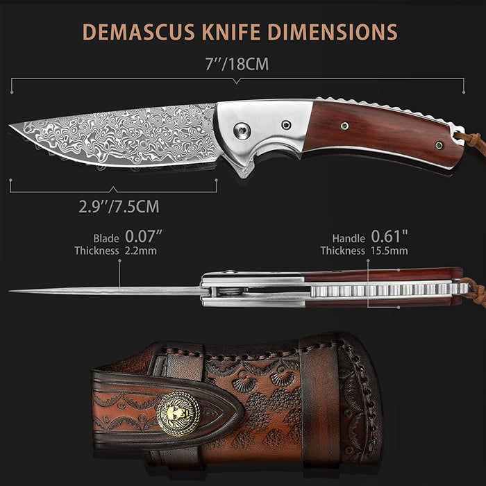 VG10 Damascus Pocket Knife Rose Wood Handle VP87 - North Rustic