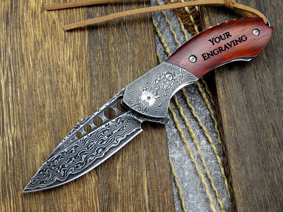 VG10 Damascus Folding Knife Rose Wood Handle VP18 - North Rustic