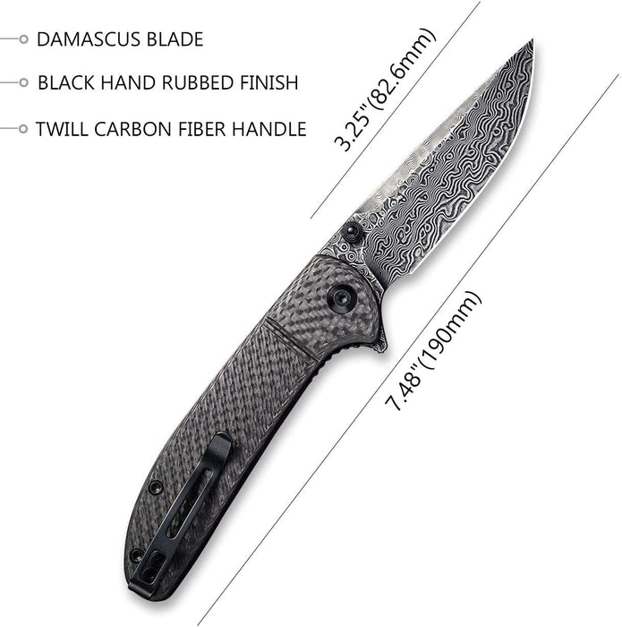Premium Damascus Folding Knife Twill Carbon Handle VP38 - North Rustic
