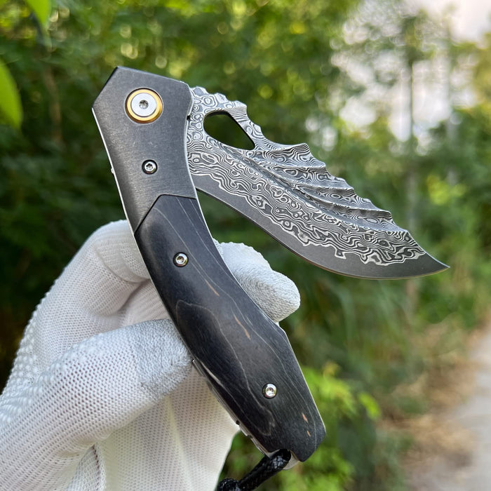 Damascus Pocket Knife Twilight Wood Handle VP75 - North Rustic