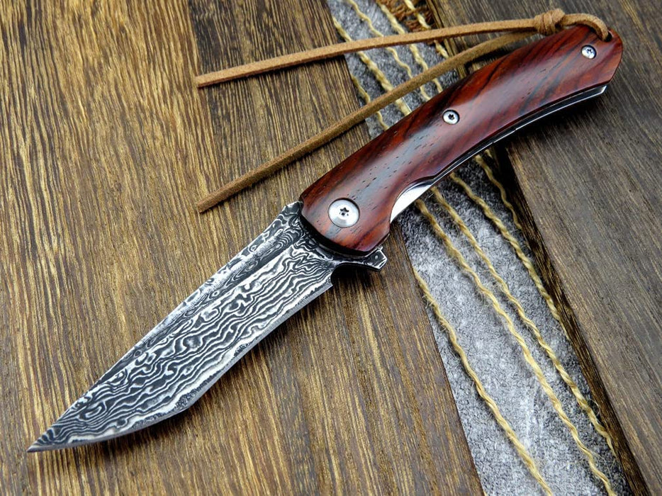 VG10 Damascus Folding Knife Rose Wood Handle VP14 - North Rustic