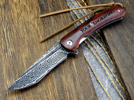 VG10 Damascus Folding Knife Rose Wood Handle VP14 - North Rustic