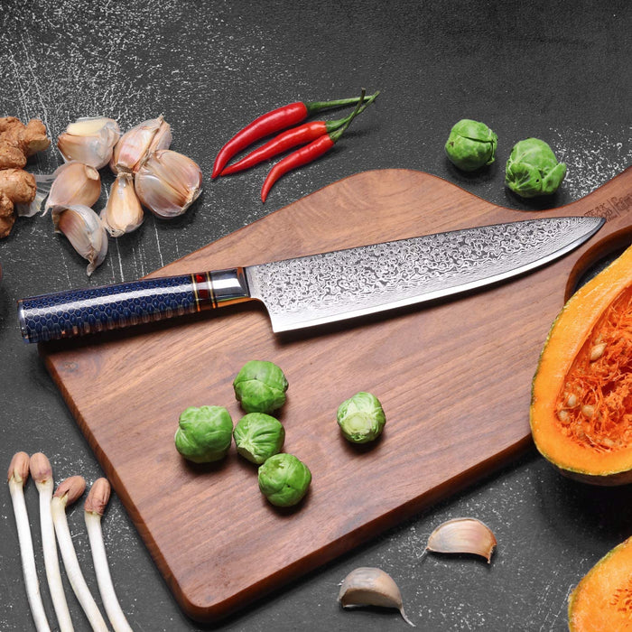 Chef Kitchen Culinary Knife 8" Honeycomb Blue Resin Handle VG10 Damascus VC13 - North Rustic
