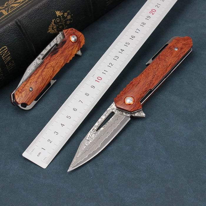 Damascus Pocket Knife Rose Wood Handle VP54 - North Rustic