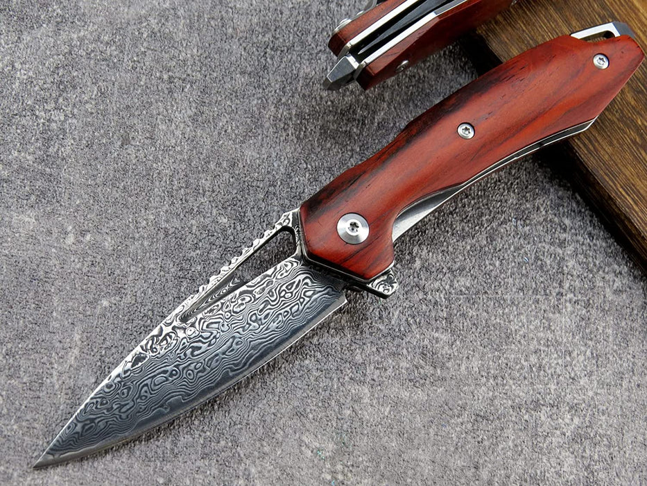 VG10 Damascus Folding Knife Rose Wood Handle VP16 - North Rustic