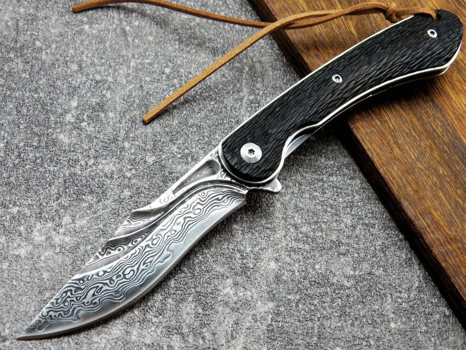 VG10 Damascus Folding Knife Ebony Wood Handle VP33 - North Rustic