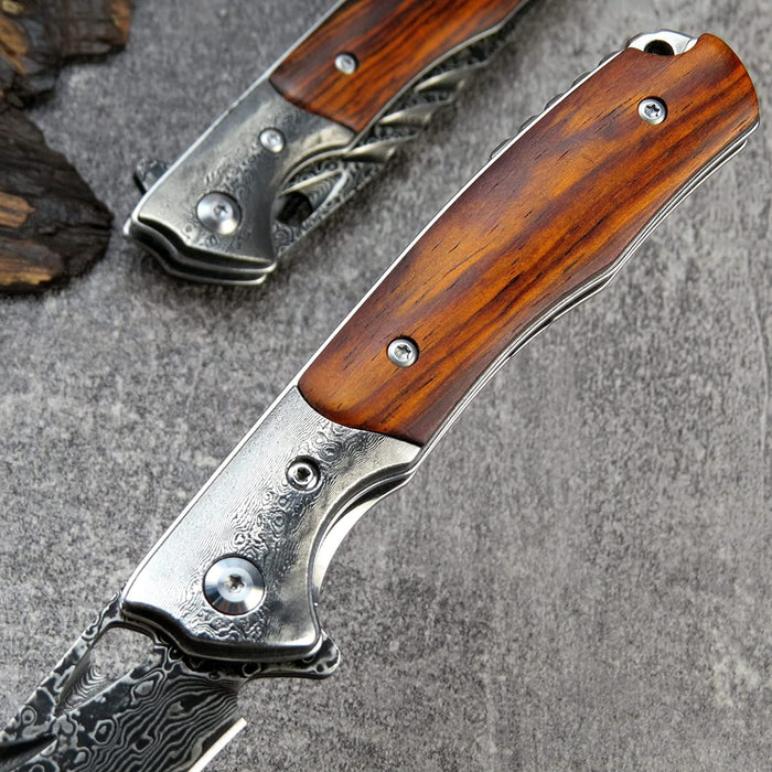 VG10 Damascus Folding Knife Rose Wood Handle VP24 - North Rustic