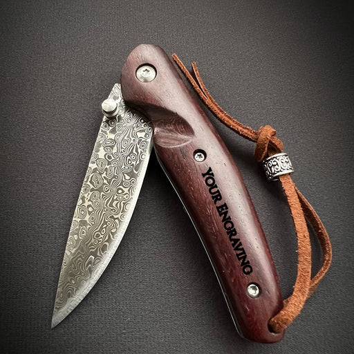 Damascus Pocket Knife Rose Wood Handle VP94 - North Rustic