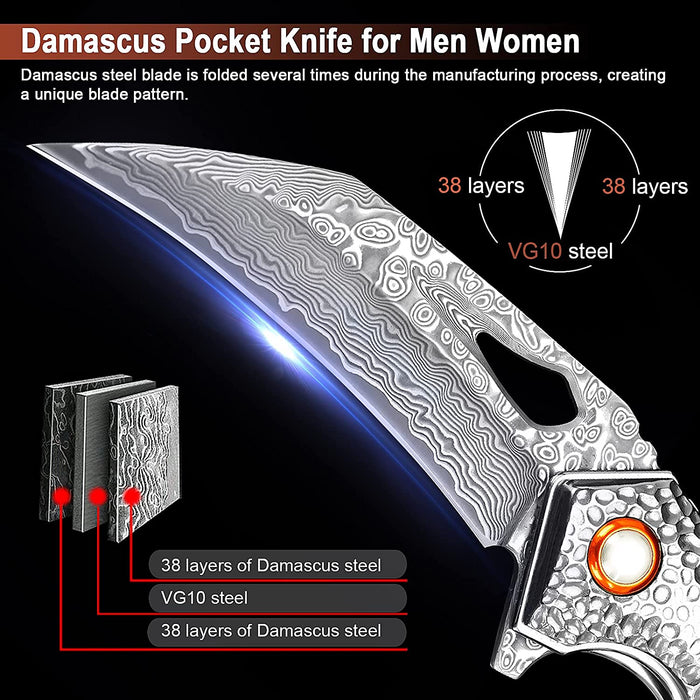VG10 Damascus Folding Knife Rose Wood Handle VP109 - North Rustic