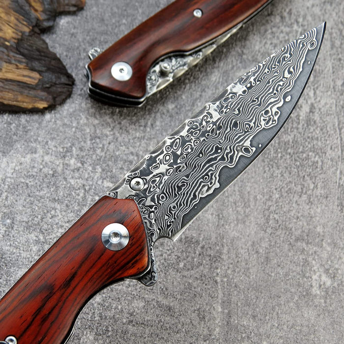 VG10 Damascus Folding Knife Rose Wood Handle VP25 - North Rustic