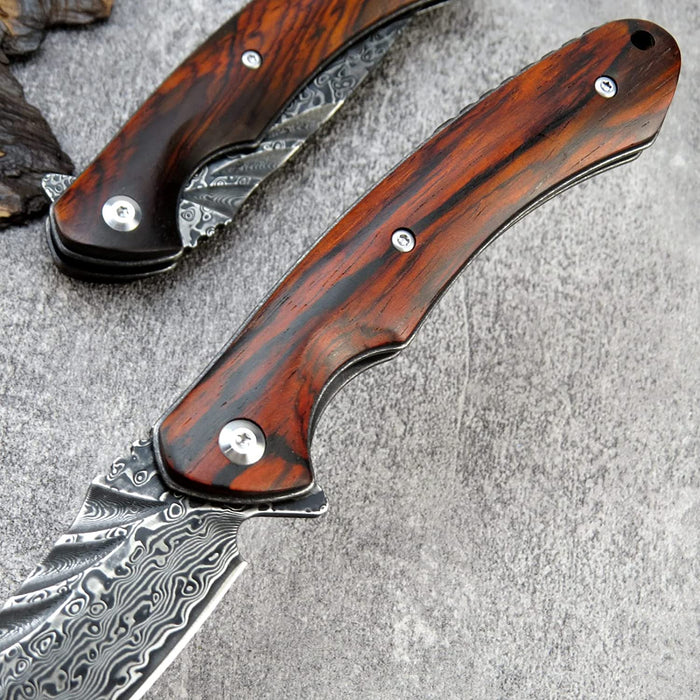 VG10 Damascus Folding Knife Rose Wood Handle VP17 - North Rustic