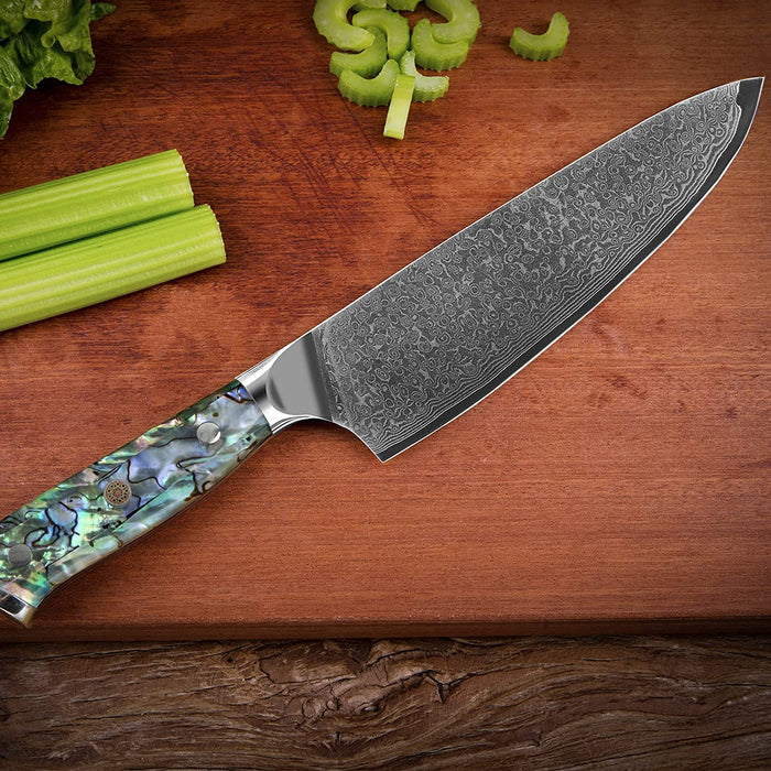 Chef Kitchen Culinary Knife 8" Abalone Sea Shell Resin Handle VG10 Damascus VC15 - North Rustic