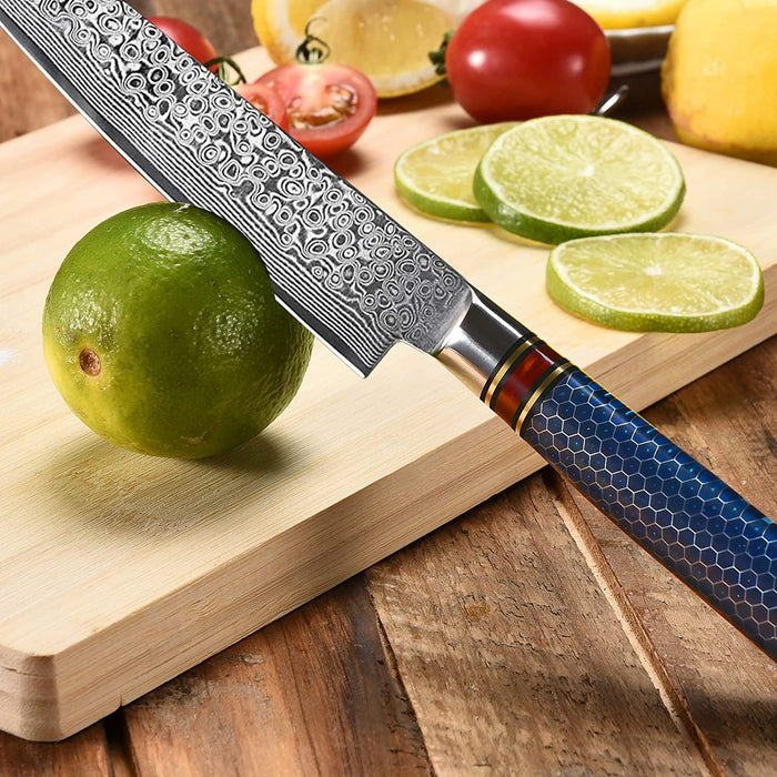 Paring Utility Kitchen Culinary Knife 6" Honeycomb Blue Resin Handle VG10 Damascus VC12 - North Rustic