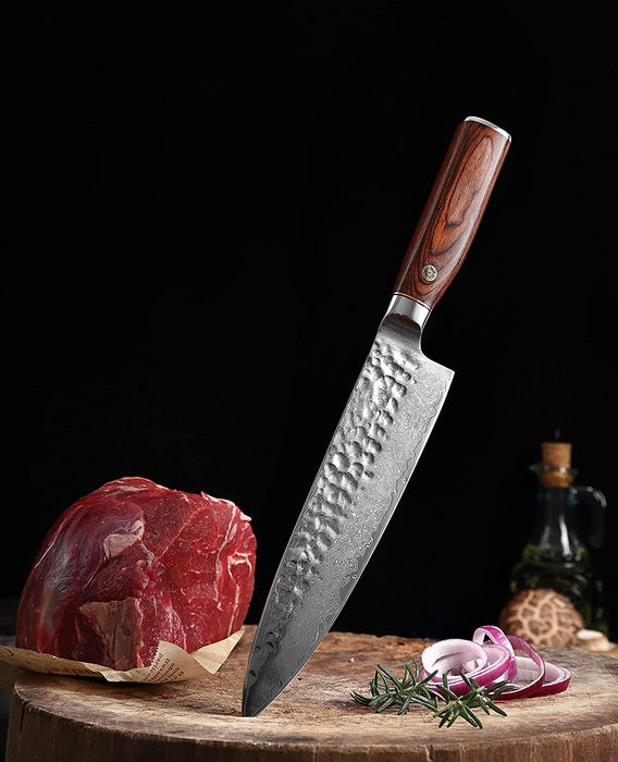 Chef Rose Wood Handle Kitchen Culinary Knife 8" VG10 Damascus VC17 - North Rustic