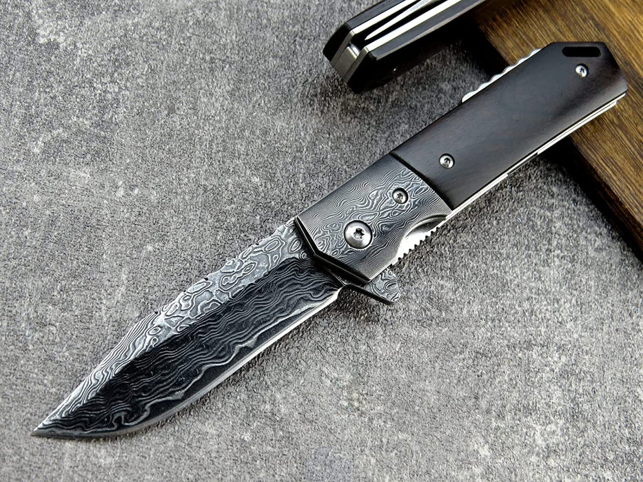 VG10 Damascus Folding Knife Ebony Wood Handle VP35 - North Rustic