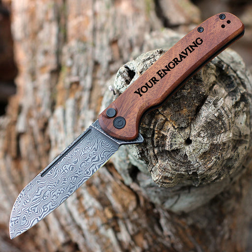 Premium Damascus Folding Knife Cuibourtia Wood Handle VP49 - North Rustic