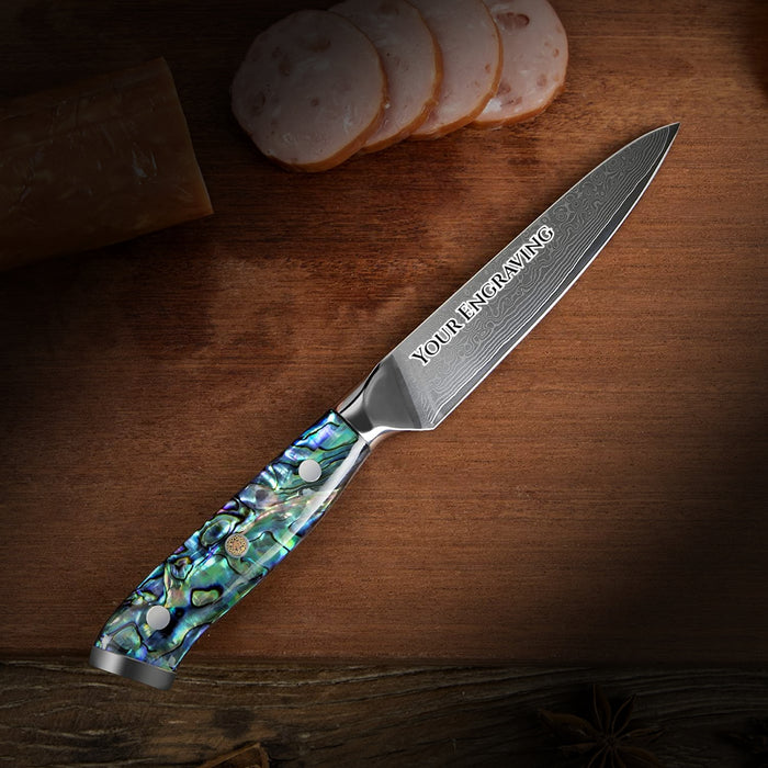 Paring Kitchen Culinary Knife 5" Abalone Sea Shell Resin Handle VG10 Damascus VC16 - North Rustic