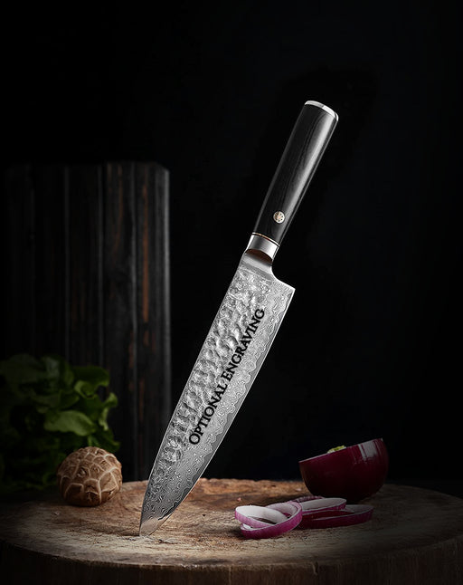 Chef Pakka Wood Handle Kitchen Culinary Knife 8" VG10 Damascus VC18 - North Rustic