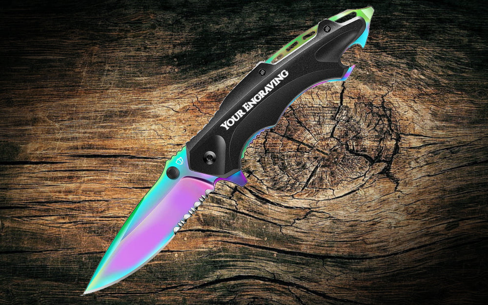 Multi Color Rainbow Blade Tactical Folding Knife With Bottle Opener JP01 - North Rustic