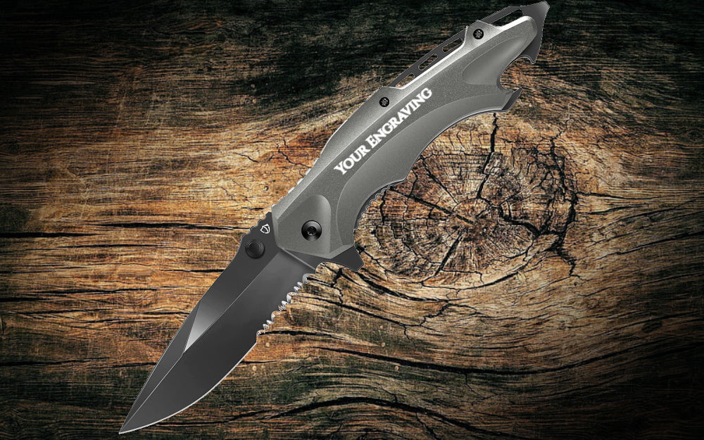 Black Blade Grey Handle Tactical Folding Knife With Bottle Opener JP03 - North Rustic