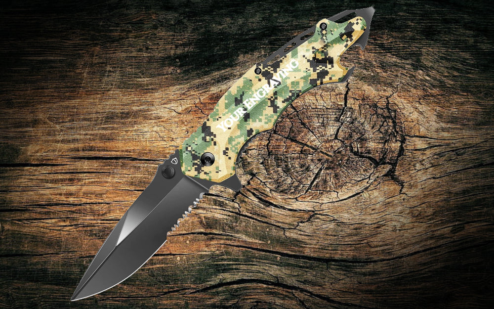Black Blade Camo Handle Tactical Folding Knife With Bottle Opener JP04 - North Rustic