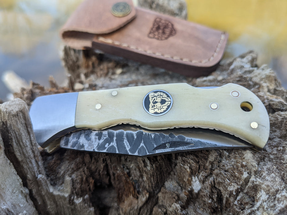 Personalized Folding Knife | Buffalo Bone Handle | NR03-2 - North Rustic