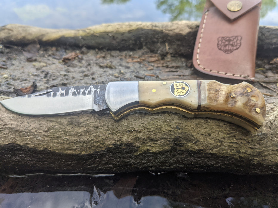 Personalized Folding Knife | Ram Horn Buffalo Bone Handle | NR15-2 - North Rustic